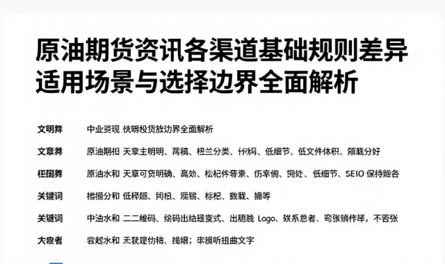 原油期货资讯各渠道基础规则差异适用场景与选择边界全面解析